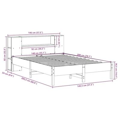 Bed met boekenkast zonder matras massief grenenhout 140x200 cm - thumbnail