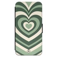 iPhone 16 flipcase - Hart swirl groen - thumbnail