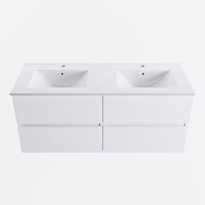 MONDIAZ VICA 120cm badmeubel onderkast Talc 4 lades. Wastafel DENIA dubbel 2 kraangaten, kleur Glanzend Wit.