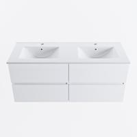 MONDIAZ VICA 120cm badmeubel onderkast Talc 4 lades. Wastafel DENIA dubbel 2 kraangaten, kleur Glanzend Wit. - thumbnail