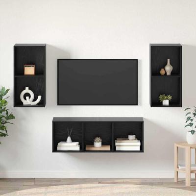 TV-kast set 3 pcs Zwart eiken 37 x 37 x 107 cm Bewerkt hout