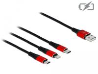Delock 85891 USB-kabel USB 2.0 USB-A stekker, USB-C stekker, USB-micro-B stekker, Apple Lightning stekker 0.30 m Zwart, Rood - thumbnail