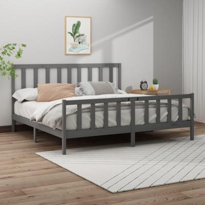 Bedframe massief grenenhout grijs 200x200 cm