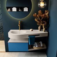 MONDIAZ RIVA 120cm badmeubel onderkast / planchet kleur Jeans met 1 lade. Wastafel DULCET links 1 kraangat kleur Linen. - thumbnail