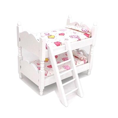 1:12 Mini huis speelgoed simulatie kinderen houten stapelbed (roze handschoenen)
