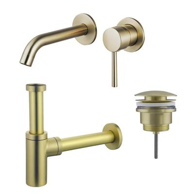 Fortifura Calvi Slim Wastafelkraanset - inbouw wastafelkraan - klikwaste plug - design sifon - Geborsteld Messing PVD (Goud) SW720228/SW696202/SW696213 Fortifura Calvi Slim Wastafelkraanset - inbouw wastafelkraan - klikwaste plug - design sifon - Geborsteld Messing PVD (Goud) SW720228/SW696202/SW696213