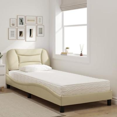 Bed met matras stof crèmekleurig 80x200 cm