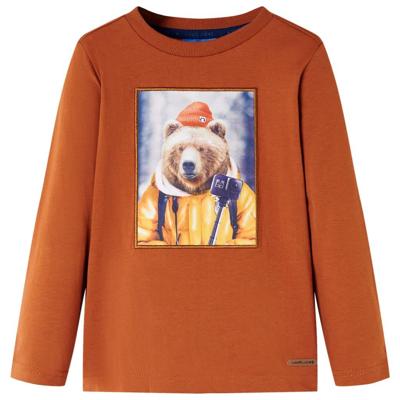 Kindershirt met lange mouwen berenprint 128 oranjebruin