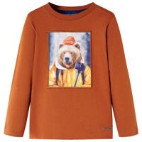 Kindershirt met lange mouwen berenprint 128 oranjebruin - thumbnail