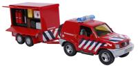 Die cast pull back brandweerauto met aanhangwagen - thumbnail