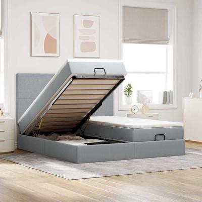 Ottoman bed met matrassen en LED's 160x200cm stof lichtgrijs