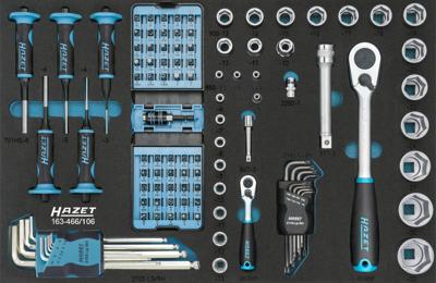 HAZET Gereedschapset 163-466/106 | 1/4 inch (6,3 mm) vierkant hol, 1/2 inch (12,5 mm) vierkant hol, 1/4 inch (6,3 mm) zeskant massief | 106-delig |