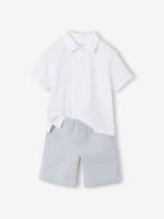 Jongensset met short en polo groen, gestreept - thumbnail