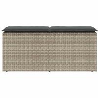 Tuinbank met kussen 110x40x44 cm poly rattan lichtgrijs - thumbnail
