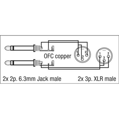 DAP FL44 - 2x mono Jack - XLR male 3P kabel 1,5 meter