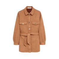 Mango blouse met ceintuur lichtbruin - thumbnail