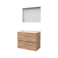 Basic-Line Basic 46 Badkamermeubelset - 80 x 46 cm - Greeploos - 2 Lades - Acryl Wastafel - 1 Kraangat - Spiegel - Whisky Oak - thumbnail