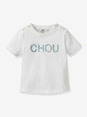 T-shirt baby letters in Liberty® stof - Biologisch katoen CYRILLUS groen, bedrukt