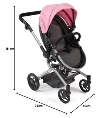 Combi-poppenwagen Yolo - Melange Roze