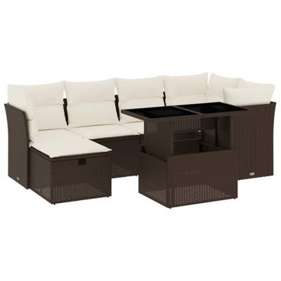 7-delige Loungeset met kussens poly rattan bruin