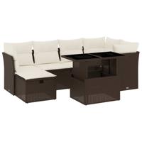 7-delige Loungeset met kussens poly rattan bruin - thumbnail