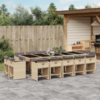 15-delige Tuinset met kussens poly rattan gemengd beige - thumbnail