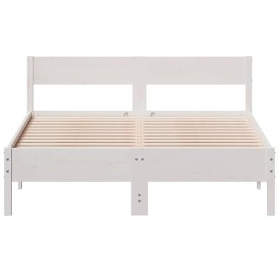 Bedframe met hoofdbord massief grenenhout wit 120x200 cm - thumbnail