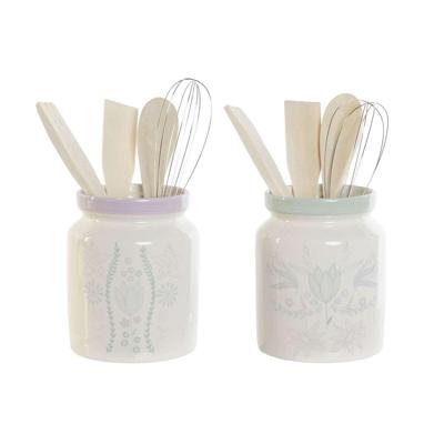 Tin DKD Home Decor Groen Multicolour Lila Metaal Hout MDF 12 x 12 x 25 cm (2 Stuks)