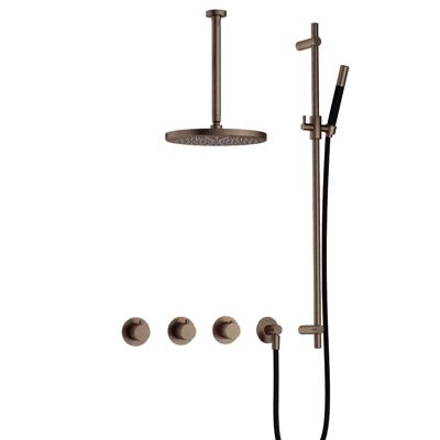 Hotbath Cobber - CB7067 - Inbouw Regendoucheset - Verouderd Messing - 2 Stopkranen - Thermostatisch - Plafondbuis 30 cm - Hoofddouche 300 mm - Staafhanddouche - Glijstang 900 mm - met M106 - Waterbesparend