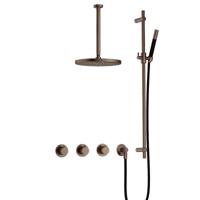 Hotbath Cobber - CB7067 - Inbouw Regendoucheset - Verouderd Messing - 2 Stopkranen - Thermostatisch - Plafondbuis 30 cm - Hoofddouche 300 mm - Staafhanddouche - Glijstang 900 mm - met M106 - Waterbesparend - thumbnail