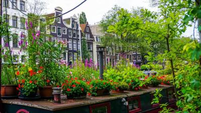 Tuinschilderij bloemen boot 130x70 Customize-it - Customize it