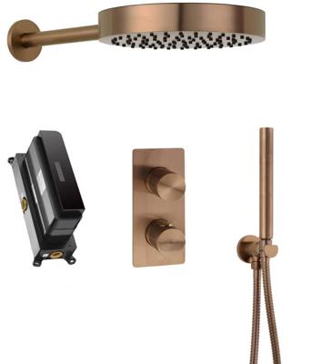 Ben Engraved Line inbouw regendoucheset Ø25cm met staafhanddouche geborsteld koper pvd