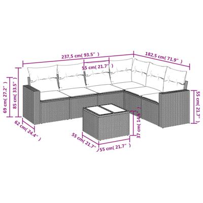 7-delige Loungeset met kussens poly rattan beige - thumbnail