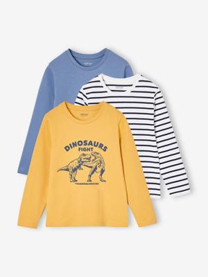 Set van 3 bijpassende jongensshirts met lange mouwen geel