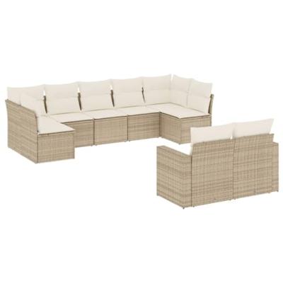 9-delige Loungeset met kussens poly rattan beige