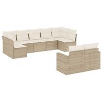 9-delige Loungeset met kussens poly rattan beige - thumbnail