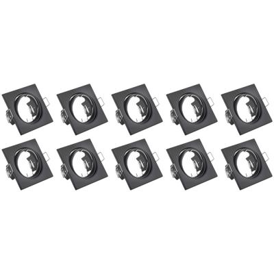 Spot Armatuur 10 Pack - Trion - GU10 Inbouwspot - Vierkant - Zwart - Aluminium - Kantelbaar 80mm