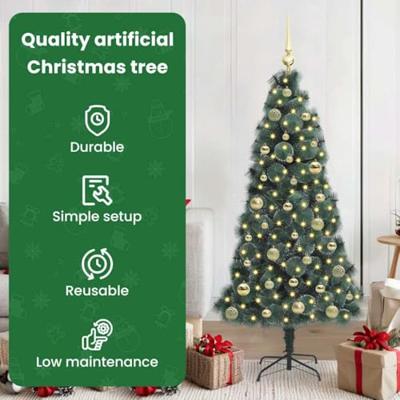 VidaXL Kunstkerstboom met verlichting en balset groen 150 cm pet