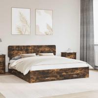 Bedframe met hoofdeinde Gerookt eiken 200 x 200 cm Bewerkt hout - thumbnail