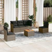 6-delige Loungeset met kussens poly rattan grijs - thumbnail