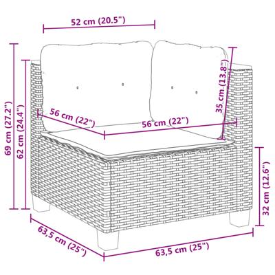 5-delige Loungeset met kussens poly rattan grijs - thumbnail
