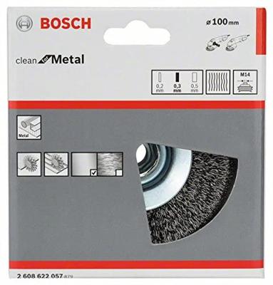 Bosch Accessories Kegelborstel Clean for Metal, gegolfd, 100 mm, 0,3 mm, 12.500 omw/min, M14 Bosch Power Tools 2608622057 1 stuk(s) - thumbnail