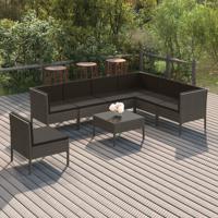 8-delige Loungeset met kussens poly rattan grijs - thumbnail