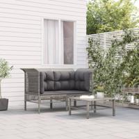 Tuinhoekbanken met kussens 2 st poly rattan grijs - thumbnail