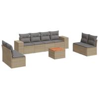 9-delige Loungeset met kussens poly rattan beige - thumbnail