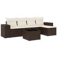 6-delige Loungeset met kussens poly rattan bruin - thumbnail