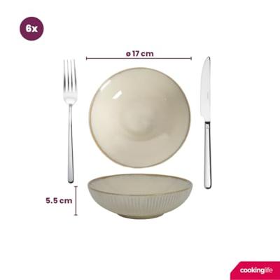 Cookinglife Diepe Borden Coastal Lines Ocean Beige ø 18 cm - 6 Stuks