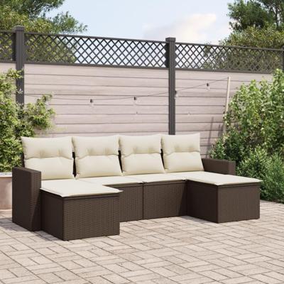 6-delige Loungeset met kussens poly rattan bruin - thumbnail