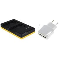 Duo lader voor 2 camera accu's Panasonic VW-VBT190 en VW-VBT380 + handige 2 poorts USB 230V adapter - thumbnail