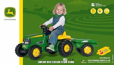 Rolly Toys traptrekker met aanhanger - John Deere RollyKid groen - thumbnail